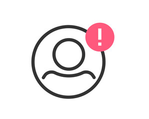 User account fake scam alert caution icon simple line stroke outline graphic, warning hack risk member profile sign symbol pictogram, login error issue, suspicious phishing activity notice image
