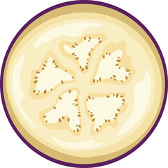 Top View of a Slice of White Vegetable with Purple Skin and Beige Seeds Isolated on Transparent Background