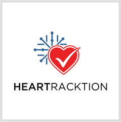 Heart health technology logo with a checkmark and digital nodes, symbolizing successful cardiology care and medical monitoring