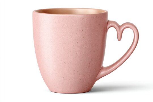 Valentine's day ceramic mug with heart shaped handle design for romantic gift on white background