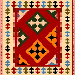 African ethnic tribal-inspired pattern in bright red and yellow tones balanced by soft base hues. The design brings a fresh, fun, and ethnic twist to traditional tribal art, ethnic a vibrant and dyna