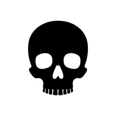 Obraz premium A black silhouette of a skull with empty eye sockets and a heart shaped nose on white background is shown