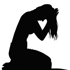 Emotional Grief Illustration. Prayer and Depression Concept. Loneliness and Hope Design