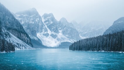 Obraz premium Mountain covered with snow under colorful sky