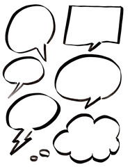Speech bubbles drawn in handdrawn marker and ink style. Comic dialogue frames with blank outline for text or quote. Ideal graphic element for modern design and communication