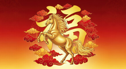 Golden Horse Offering Blessings and Celebrating the New Year