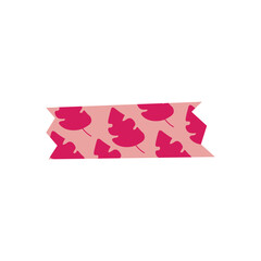 Pink washi tape vector with leaf motif, ideal for romantic designs, Valentine projects, and creative decor.