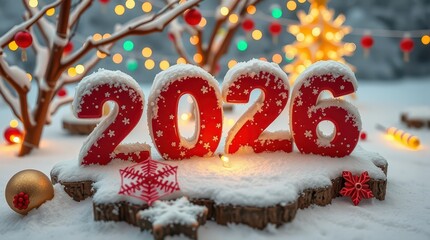 New Year's Eve inscription red holiday in the snow