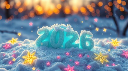 New Year 2026 winter snow forest