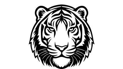 Bold and fierce tiger head logo design featuring a detailed black and white vector illustration that represents power, confidence, courage, and leadership. The clean lines and symmetrical style give 
