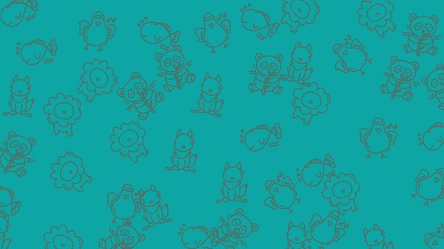 Playful Cartoon Animal Characters Dancing and Wiggling on a Vibrant Teal Background Seamless Animation. 4K