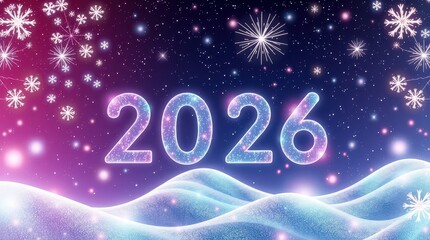 New Year 2026 winter snow holiday night stars