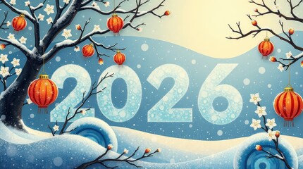New Year 2026 winter snow holiday