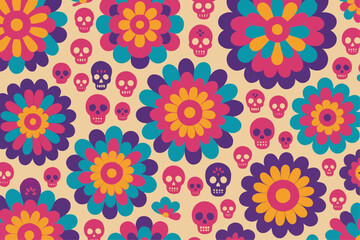 Sugar Skull Rosette Mandalas — Vibrant Seamless Vector Pattern for Day of the Dead
