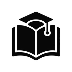 Black graduation cap on open book icon, symbolizing education and achievement