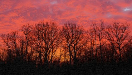 Obraz premium Silhouetted tree branches against a bright sky, seasonal change