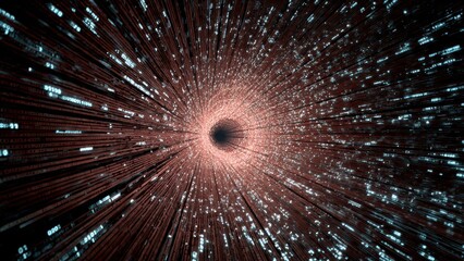 Obraz premium A mesmerizing view of a swirling vortex filled with streaming data, creating a sense of depth and digital dynamism.