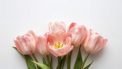 Fototapeta premium White backdrop with blooming tulip petals