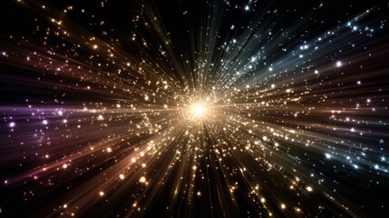 Naklejka premium Bright beams of light radiate outward creating a stunning cosmic explosion with sparkles.