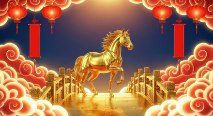 Xiangrui Golden Horse with Lantern to Celebrate the New Year