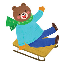 Illustration of Bear Sledding Downhill.