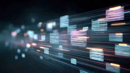 Obraz premium A futuristic, abstract representation of data streams flowing with vibrant lights and dynamic shapes, suggesting speed and technology.