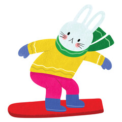 Illustration of a Bunny Snowboarding