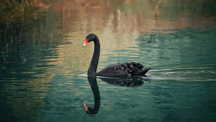 Black swan gliding across the lake, showcasing wildlife movement, Earth Day