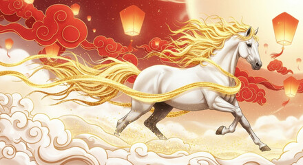 2026 Auspicious White Horse Stepping on Clouds