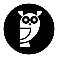 black and White illustration of a owl on circle background