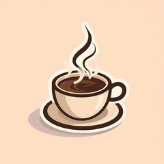 Coffee cup with steam on saucer against a pastel background  