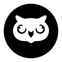 black and White illustration of a owl on circle background