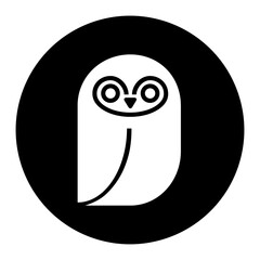 black and White illustration of a owl on circle background