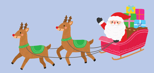 Santa Claus in Sleigh with Reindeer Illustration.