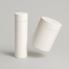 Sleek white cylindrical containers, blank for product branding mockup.