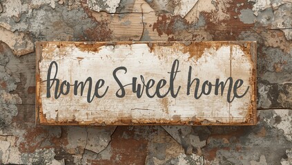 Fototapeta premium Damaged material featuring a home sweet home sign, repair risk