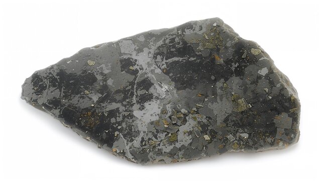 Isolated raw basalt sample on a white backdrop