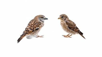 Naklejka premium Separated on a white background, the owl and lark create a symbolic image representing two types of people: early risers and night owls.