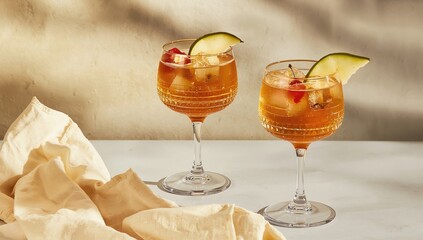 Bourbon pear cider cocktails served in glasses, ideal for editorial backgrounds