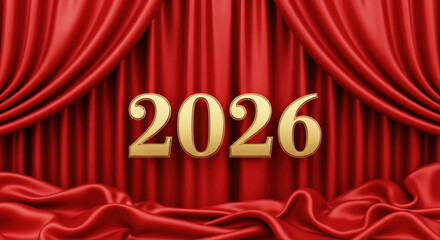 2026 New Year Red Curtain Background