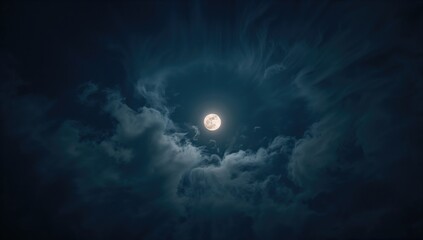 Obraz premium Enchanting moonlit evening featuring a deep blue sky with clouds, evoking a serene atmosphere