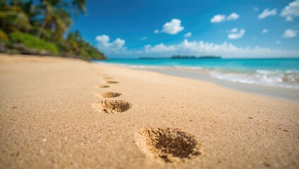 Footprints left in sand on a beach, seasonal change, summer