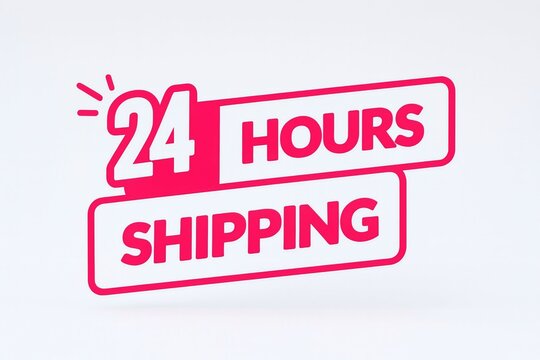 Bright pink and white 24 hours shipping badge or sticker with a clean modern design and subtle shadow effect