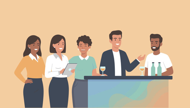 Diverse professional group networking at a corporate event or bar celebrating success and collaboration