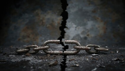 Broken metal chain on a surface, symbolizing obsolescence