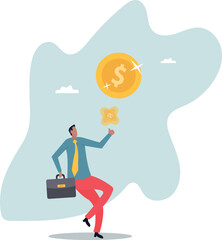 Coin flip or toss spinning money coin metaphor of luck, chance and opportunity,about a man and his life.