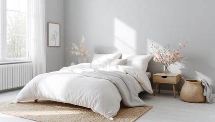 Vibrant and airy sleeping space adorned with a floral arrangement