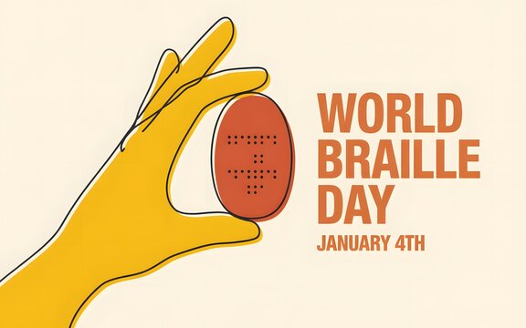 Hand holding braille text for world braille day celebration