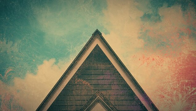 Triangular roof of a house with diverse textures, suitable for architectural design purposes