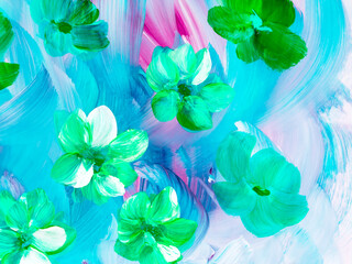 Abstract  flowers, original hand drawn, impressionism style, color texture, brush strokes of paint, art background.